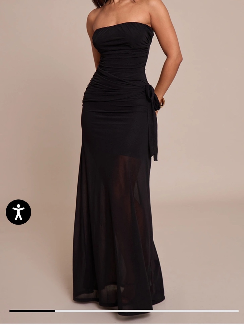 PrettyLittleThing Black Strapless Ruched Side Tie Maxi Dress